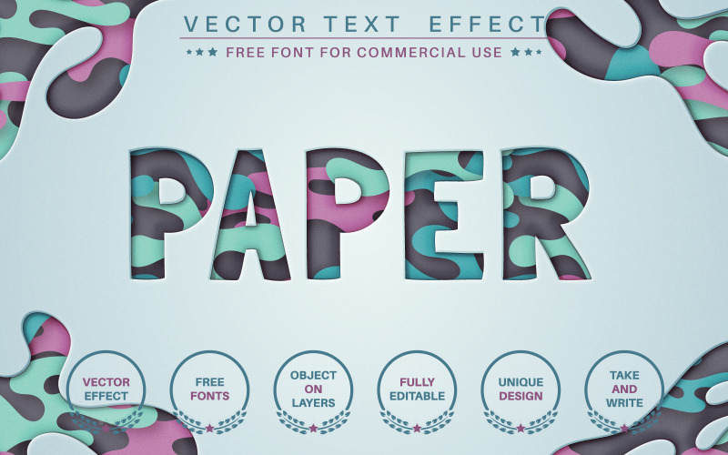 Papel cortado: efecto de texto editable, ilustración gráfica de estilo de fuente