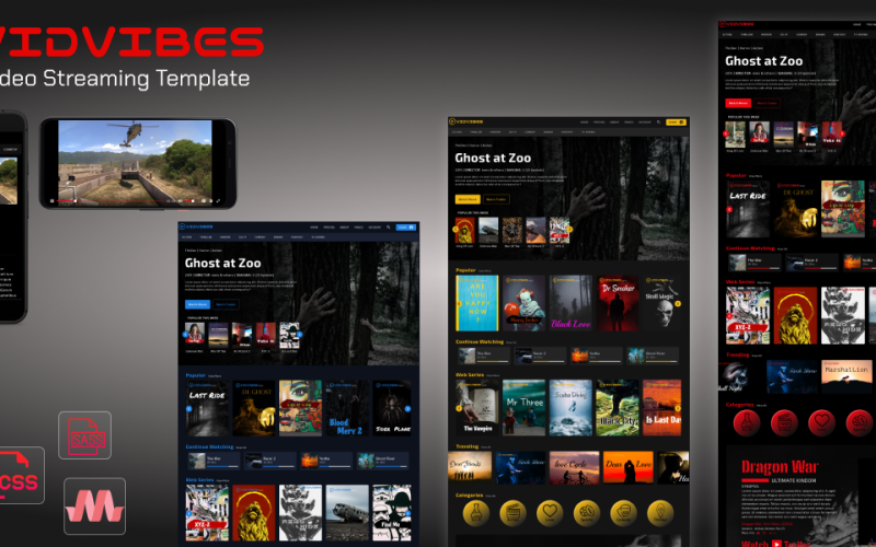 VIDVIBES Videostreaming HTML-SASS-mall för filmer och serier