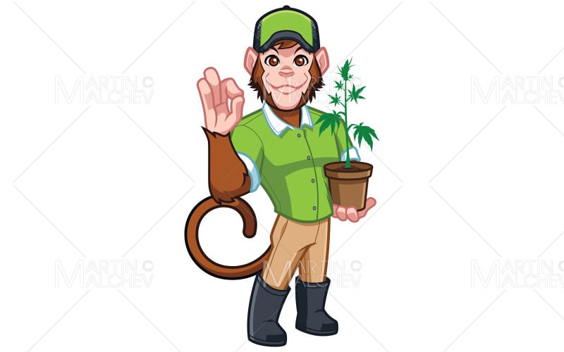 Cannabis Monkey Farmer Mascot Illustration