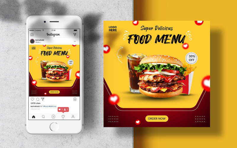 Postagem de modelo de mídia social do Instagram Feed Food Menu