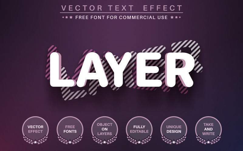 Capa 3D - Efecto de texto editable, Ilustración gráfica de estilo de fuente