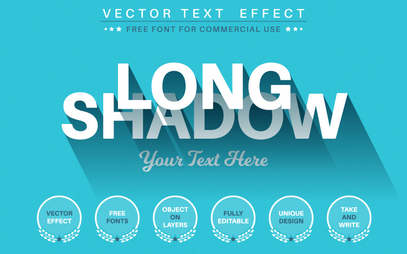 Hosszú árnyék - szerkeszthető szöveghatás, betűtípus grafikus illusztráció
