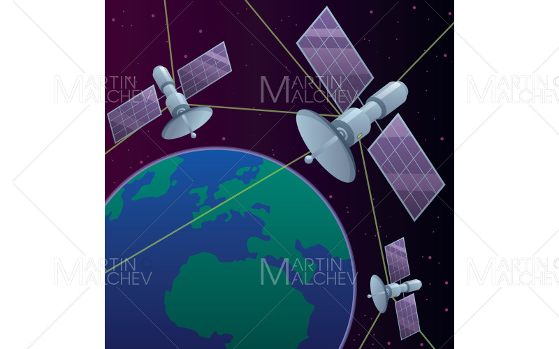 Ilustración de la red de satélites espaciales