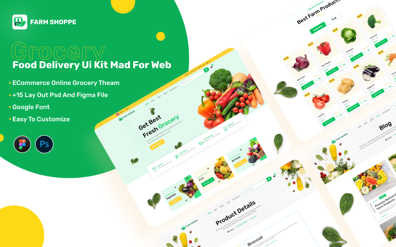 Plantilla de diseño de interfaz de usuario del sitio web de Farm Shoppe Figma y PSD