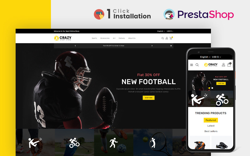 Thème PrestaShop pour Crazy Sports Store