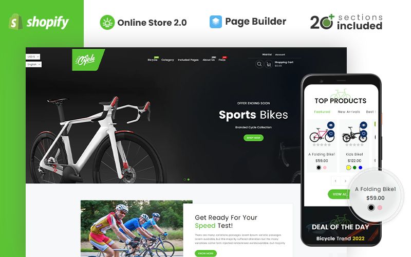 Thème Shopify pour magasin de vélos et d'accessoires de sport
