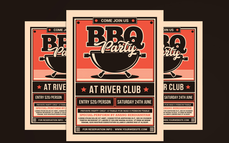 BBQ Party Flyer Mall för företagsidentitet