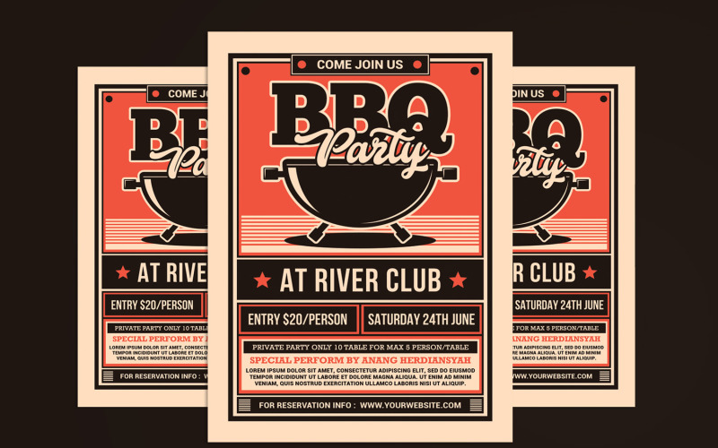 Modèle d'identité d'entreprise BBQ Party Flyer