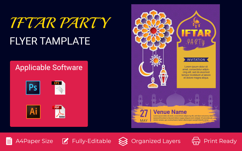 Modèle d'identité d'entreprise Iftar Party Celebration Banner