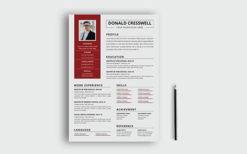 Modelli di curriculum stampabili di Donald Cresswell Resume / CV Design