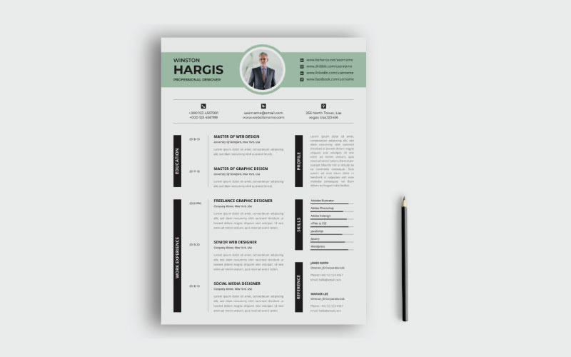 Modelli di curriculum stampabili di Winston Hargis Resume / CV Design