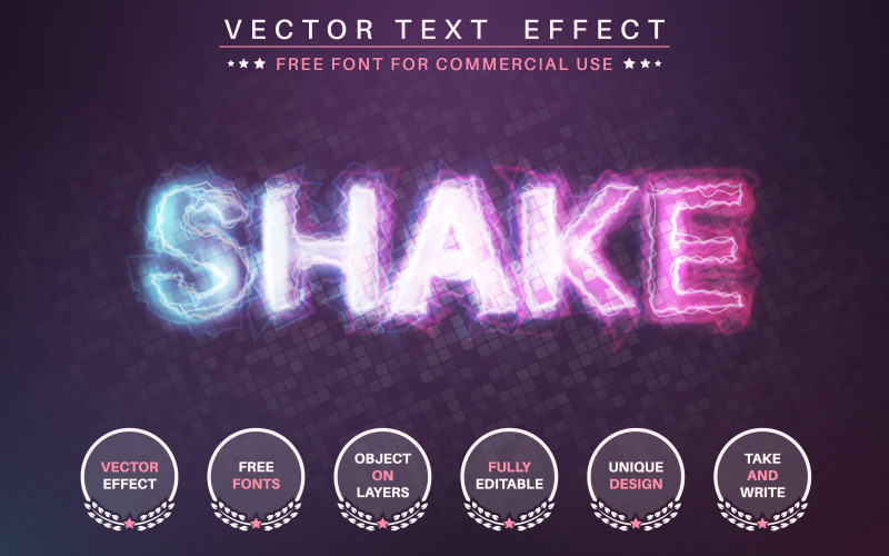 Shake Lightning - efeito de texto editável, ilustração de estilo de fonte