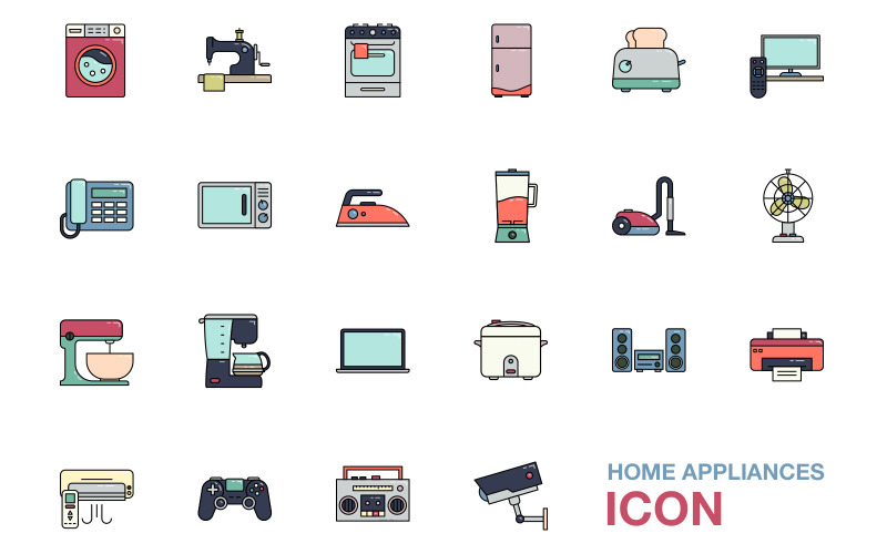 Modèle de jeu d'icônes d'appareils ménagers