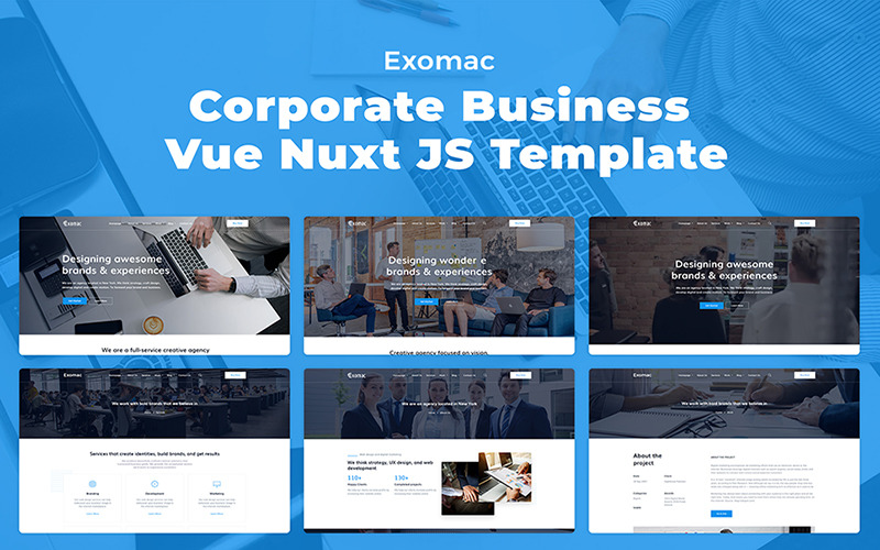 Exomac - Modelo de site de negócios corporativos Vue Nuxt JS