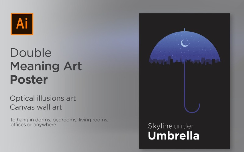 Skyline onder paraplu dubbele betekenis poster illustratie