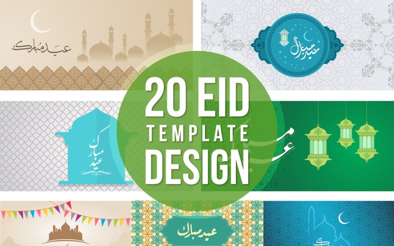 Eid pozdrav Banner Design sada ilustrace