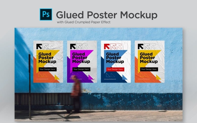 Glued Mockup with Wall Four Poster On Wall Paper Effect Product Mockup