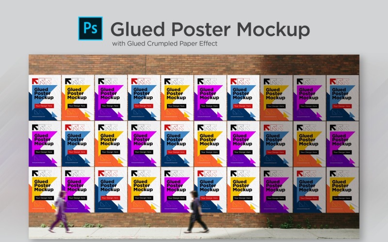 Maqueta de póster con maqueta de producto con efecto de papel encolado y arrugado