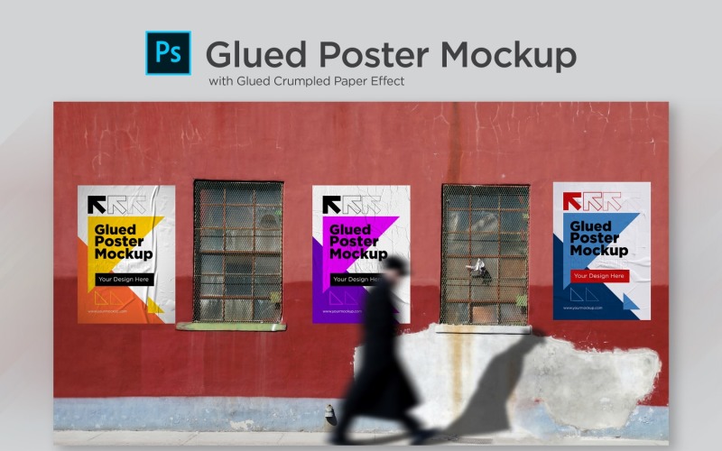 Mockup di poster con mockup di prodotto in carta incollata e sgualcita