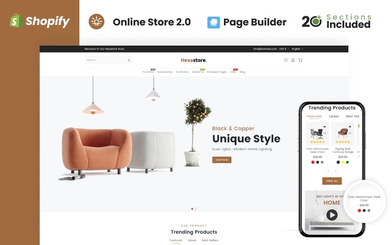 Thème Shopify pour magasin de bois et de meubles Hexastore