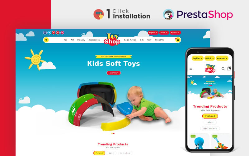 Toyshop - Kinderbekleidung und Spielzeuggeschäft PrestaShop Theme