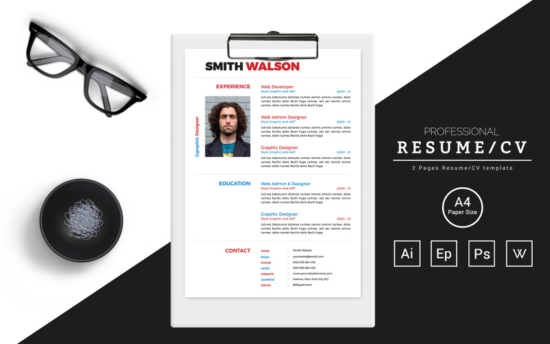 Smith Walson - CV-Design für druckbare Lebenslaufvorlagen für Creative Director