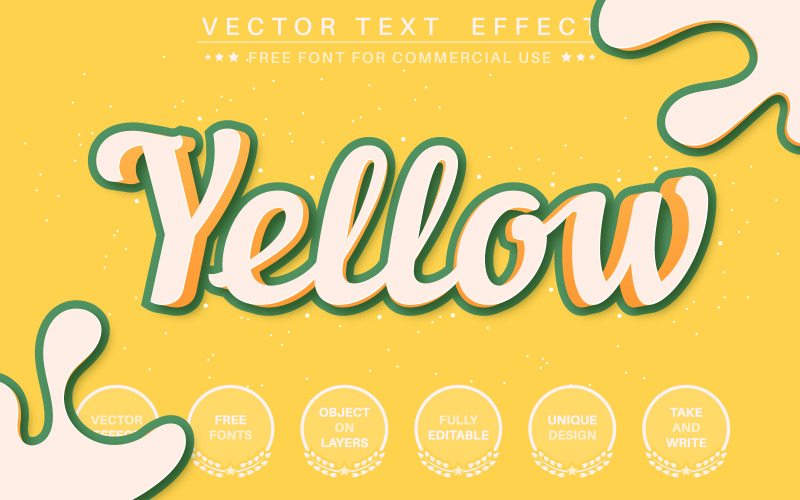 Amarillo 3D - Efecto de texto editable, Ilustración gráfica de estilo de fuente