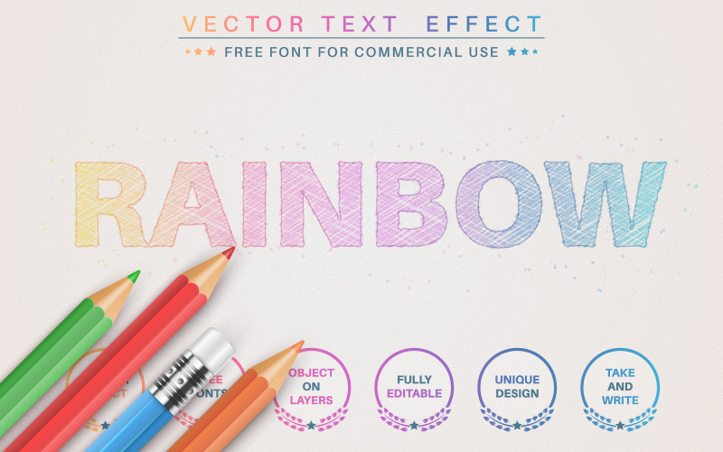 Pencil Rainbow - Effetto testo modificabile, illustrazione grafica stile carattere