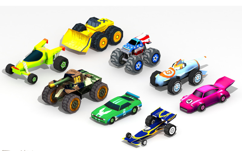 Cartoon Cars toys Low Poly modello 3d