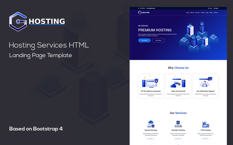 Hosting - Modello di pagina di destinazione del modello HTML del provider di hosting di dominio