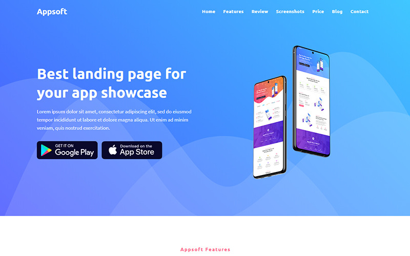 Appsoft - Шаблон цільової сторінки програми