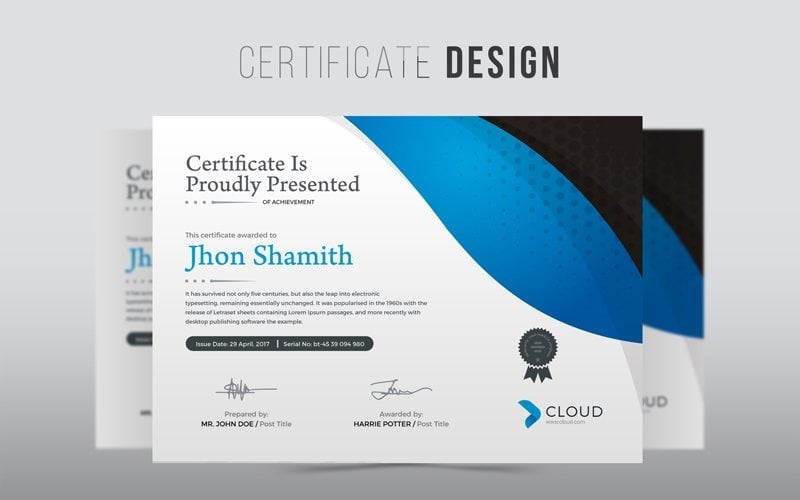 Jhon Shamith - šablona certifikátu