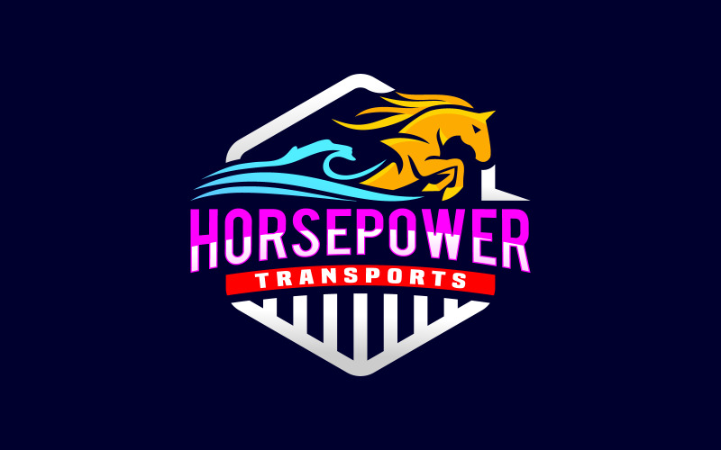 Logistické logo koňské síly pobřežní dopravy