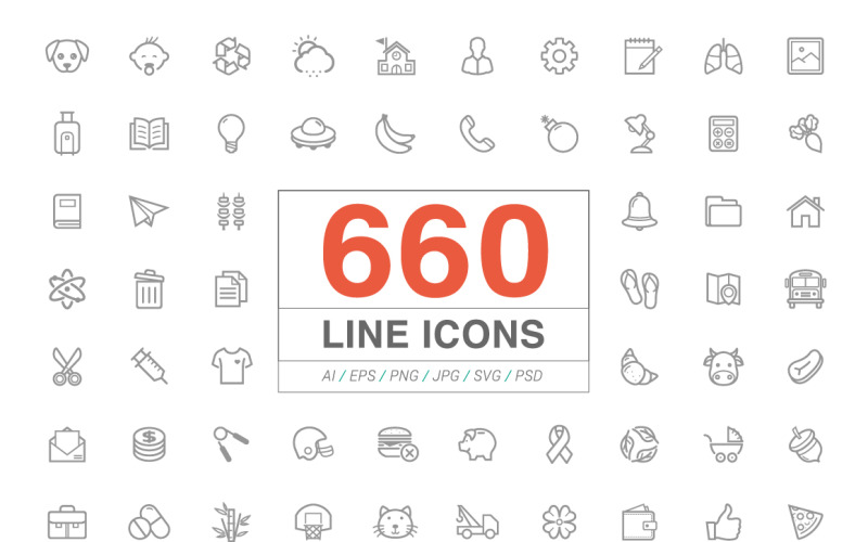 660 Line Icons Pack Iconset modello