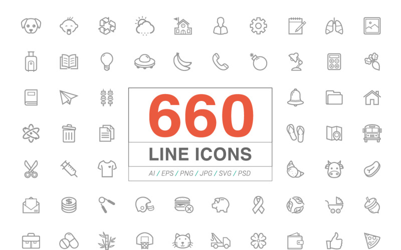 660 Line Icons Pack Iconset-sjabloon