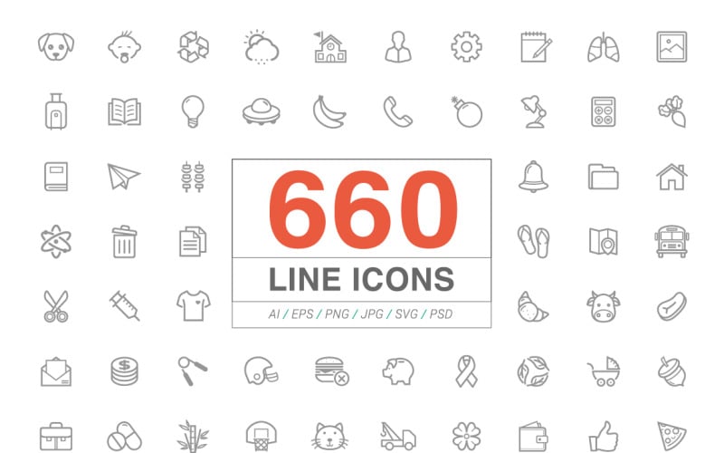 Modelo de conjunto de ícones de pacote de ícones de 660 linhas