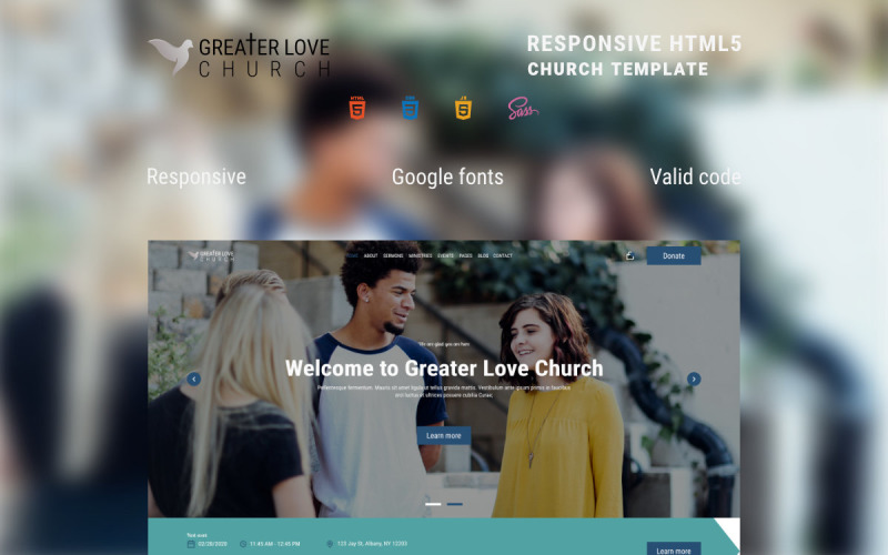 大爱教堂-免费清洁基督教教堂HTML网站模板