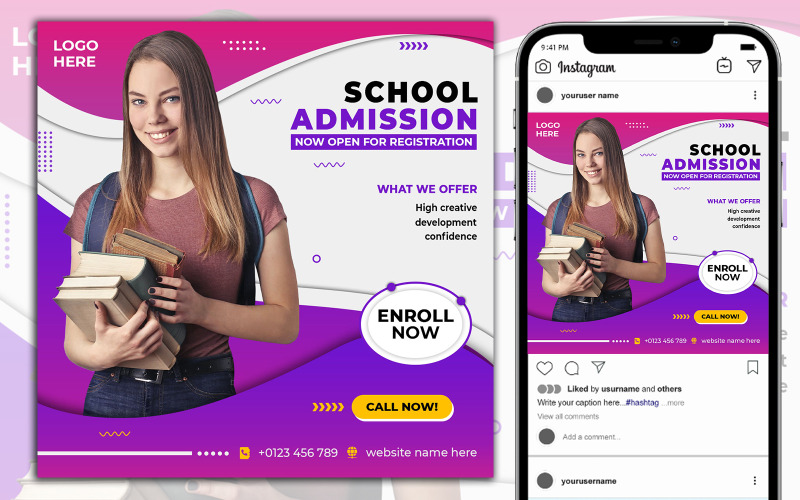 Social Media del modello di post di Instagram della scuola