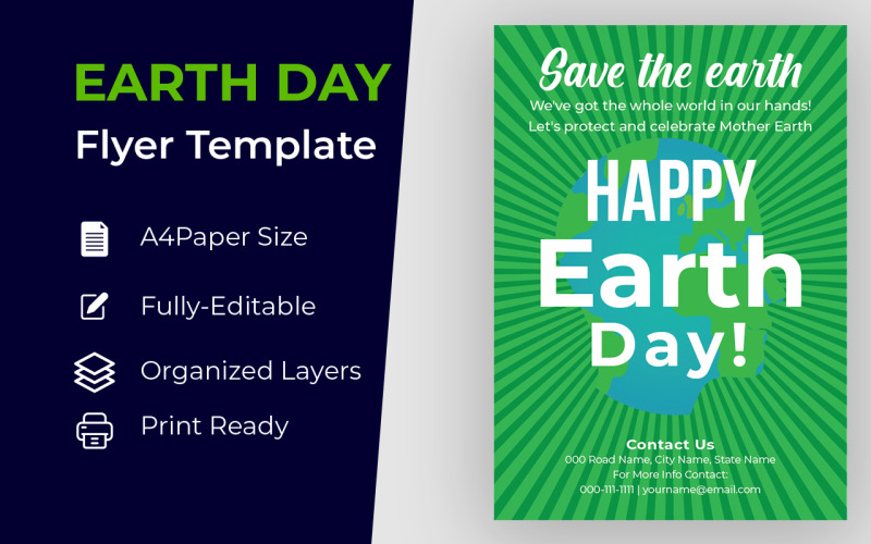 Zielona natura Happy Earth Day Flyer Design Szablon tożsamości korporacyjnej