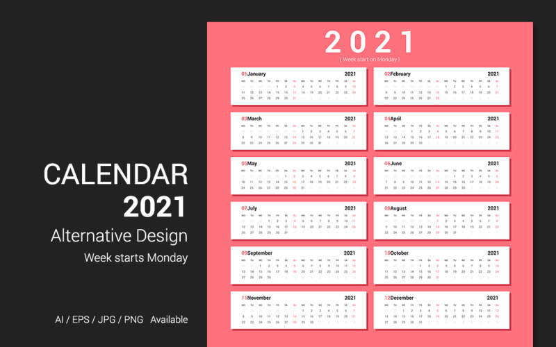 Calendario 2021 settimana inizia lunedì Planner