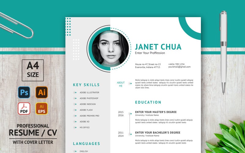 Janet Chua CV Layout for Job Application - Printable Resume Template