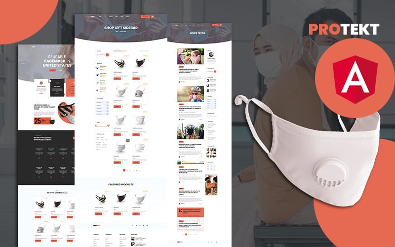Modello di sito Web angolare per negozio di maschere Protekt