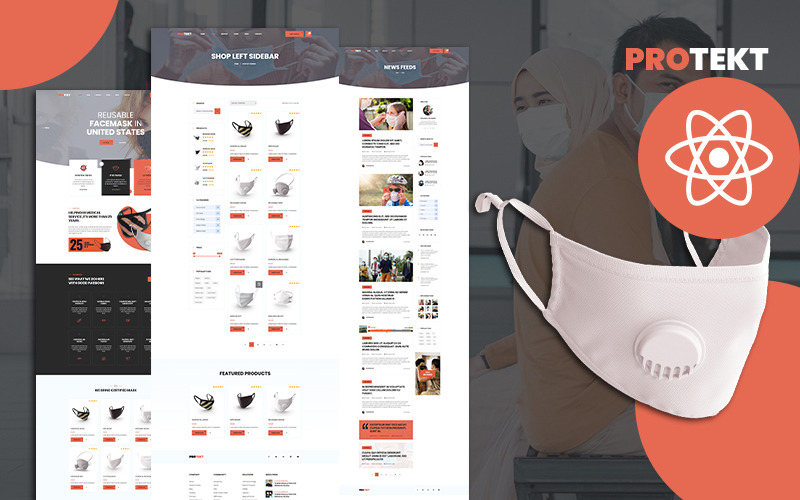 Modello di sito Web Protekt Medical Face Mask Store React