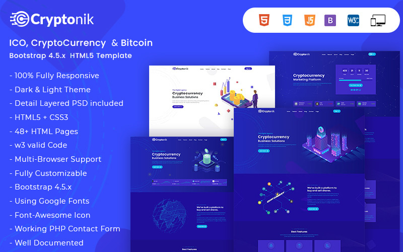 Cryptonik-ICO，比特币和加密货币HTML网站模板