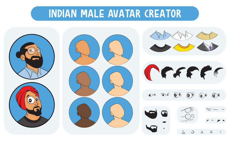 Indiase mannelijke avatar profielfoto Creator Vector Pack illustratie