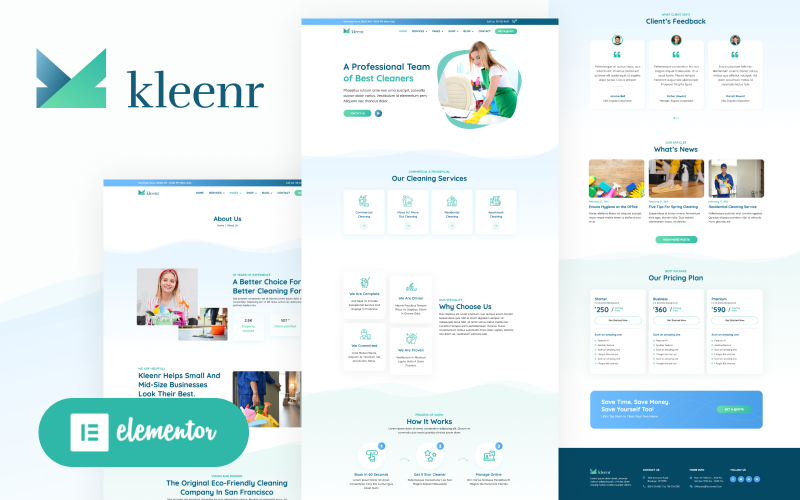 Kleenr - Firma sprzątająca Elementor WordPress Motyw Woocommerce