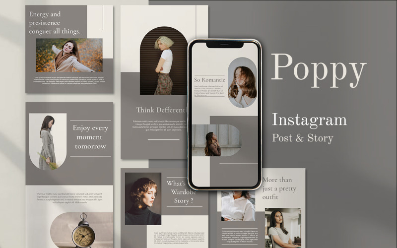 Poppy - Instagramverhalen & postsjabloon Minimalistische sociale media