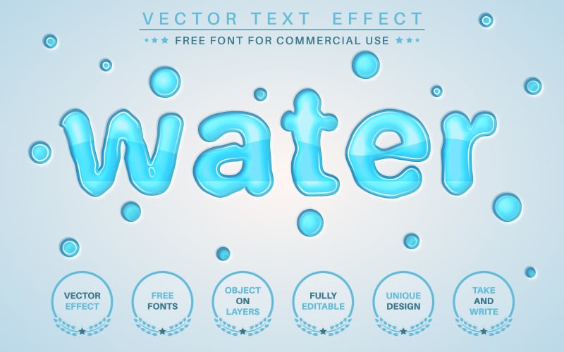 Vatten - redigerbar texteffekt, grafisk illustration för teckensnittsstil