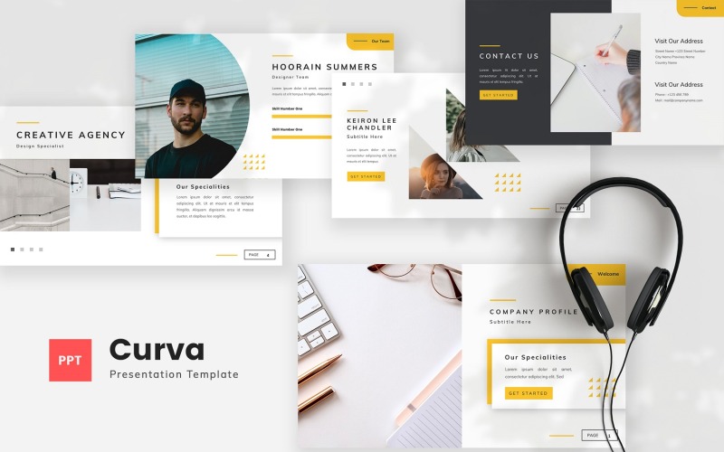 Curva - PowerPoint-sjabloon voor creatief bedrijfsprofiel