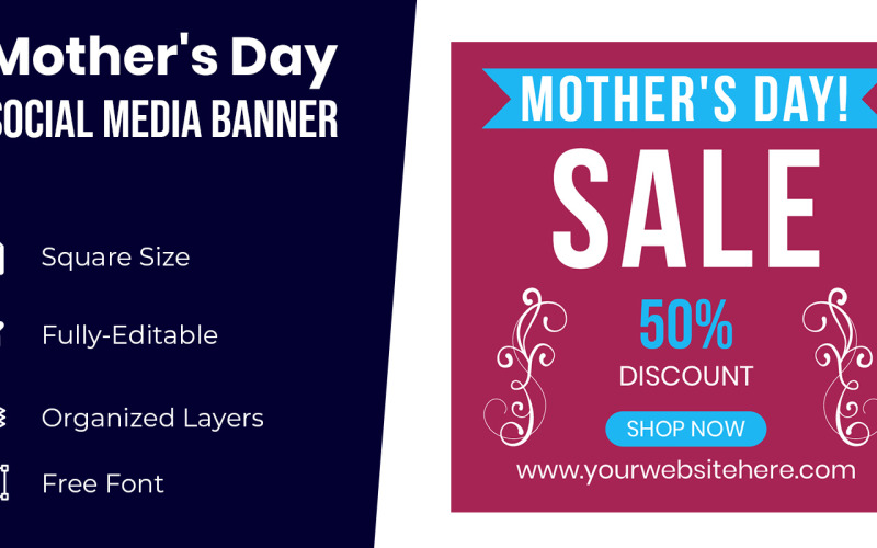Banner de mídia social floral para o dia das mães